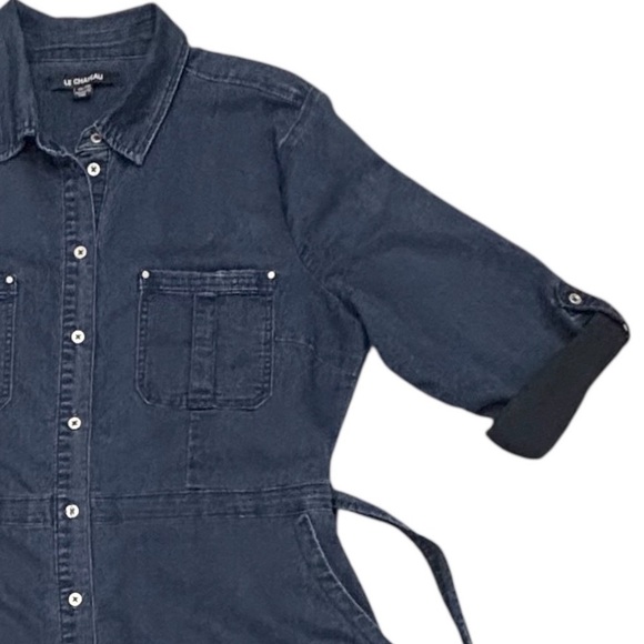 Le Chateau Denim Collared Full Button Down Tie Waist Adjustable Cuff Dress XXL - Picture 3 of 8